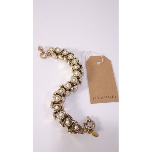 Lee Angel Women's Howlite Cabochon Gold Brass Box Link Bracelet NWT 168 - Picture 6 of 7